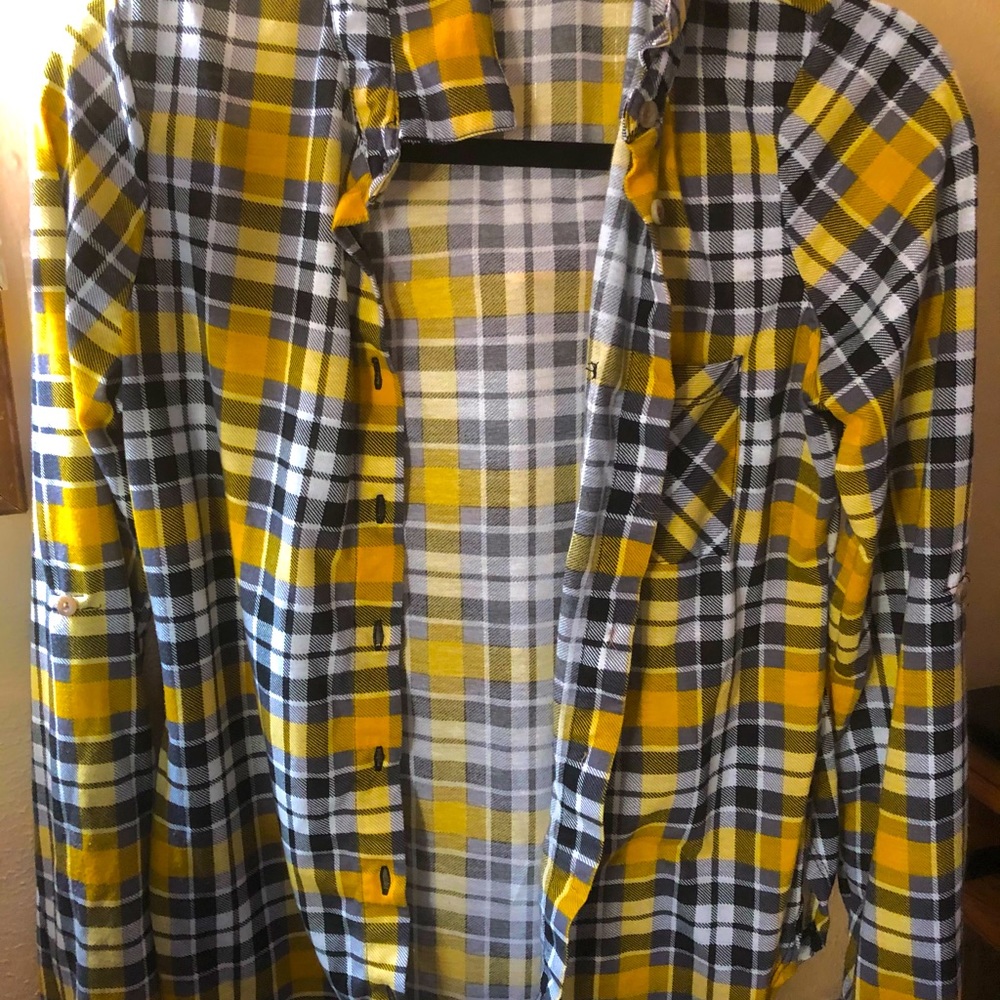 Yellow Plaid Flannel Button up Polo